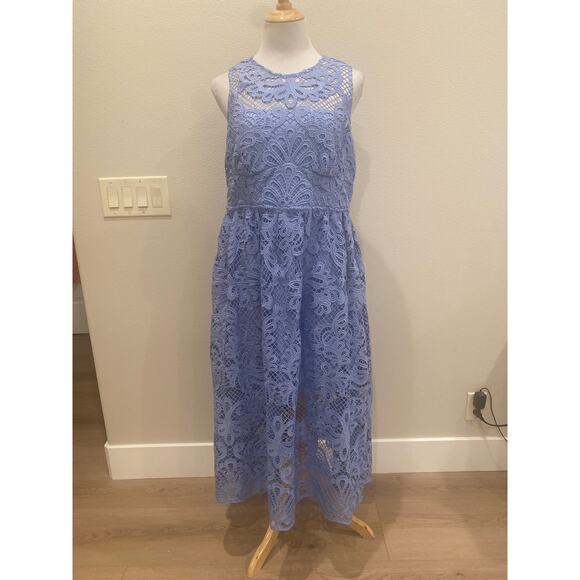Self Portrait Dress Sleeveless Lace Midi Lilac/Blue size US 12 **waist altered** - Picture 1 of 7